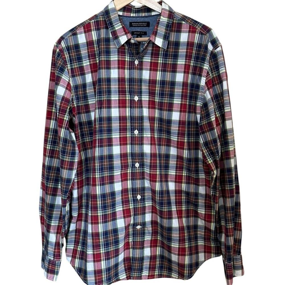 Banana Republic 100% Cotton Plaid Button Down Shirt Grant Fit Mens XL
